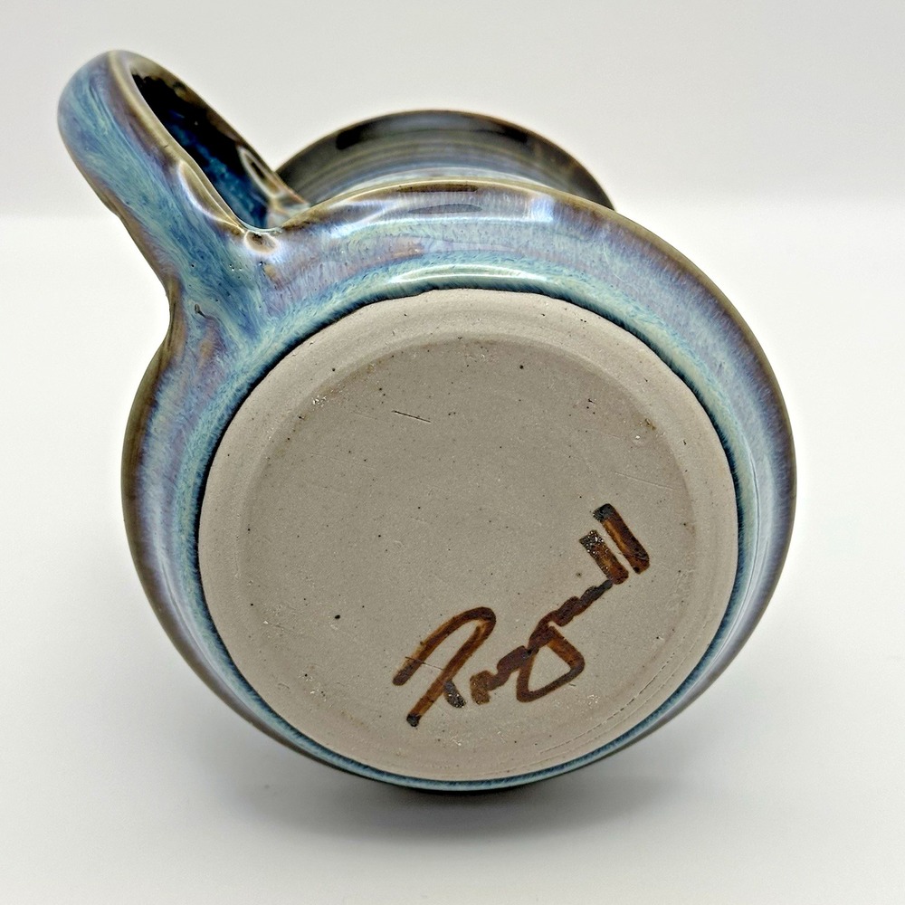 Signed Studio Pottery Gravy Boat Attached Underplate Blue Teal Art Pottery - Picture 8 of 9